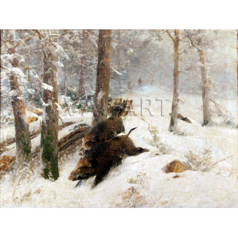 РЕПРОДУКЦИИ НА КАРТИНИ Диви свине в снежен пейзаж (1901)